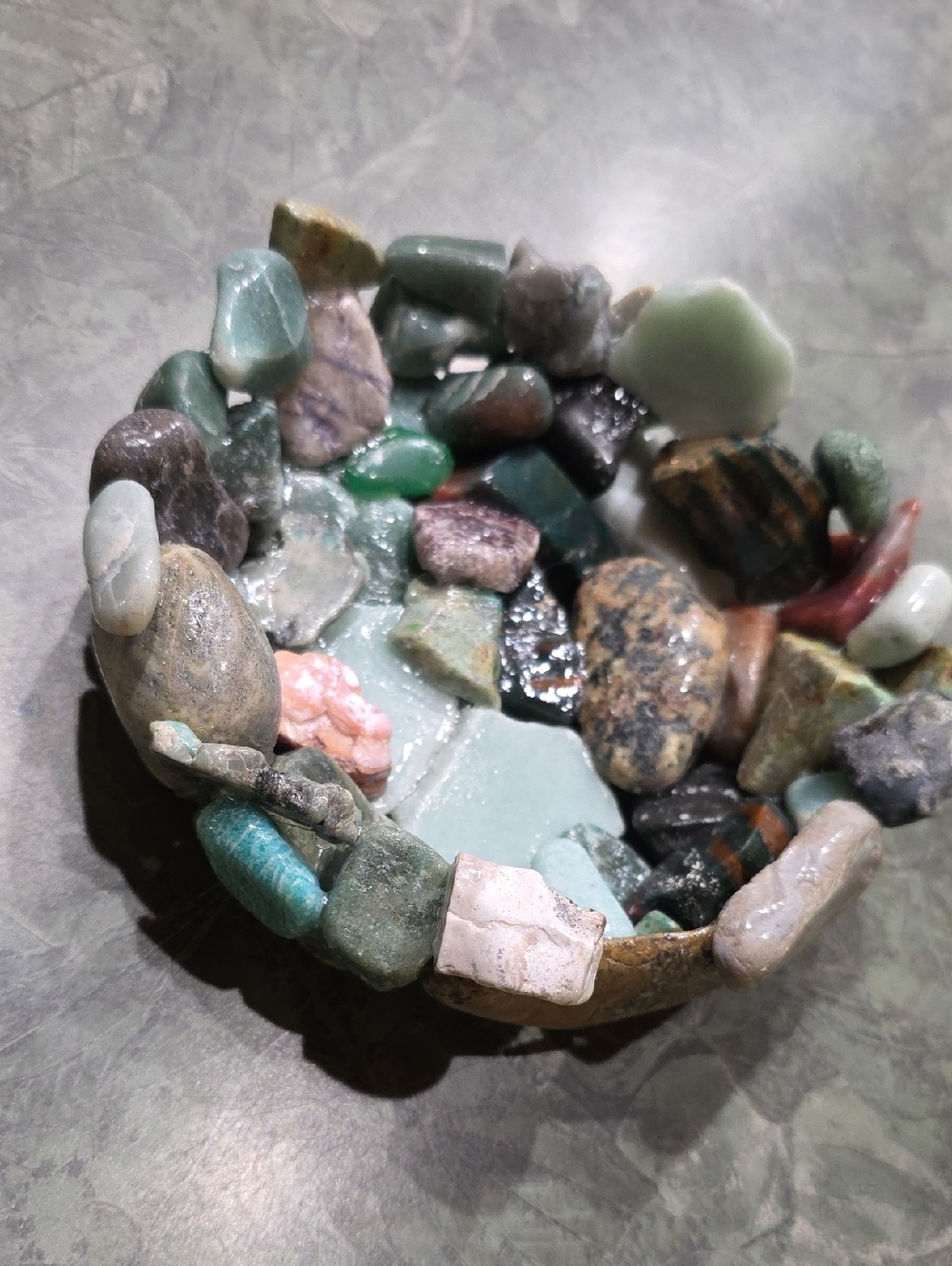 Handmade Rock Bowl GREEN Toned